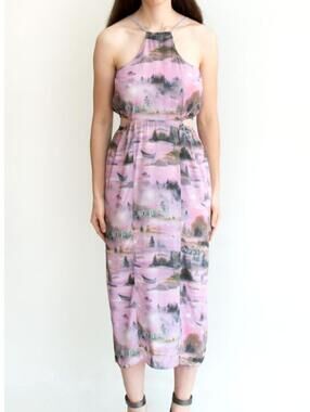 SAMANTHA PLEET pink Ishtar watercolor midi dress sz 6